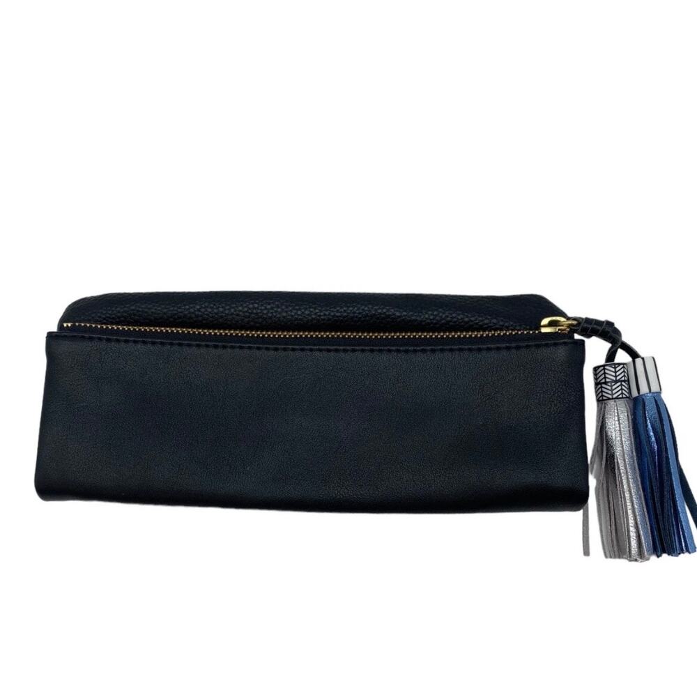 HECHIZO x ANTHROPOLOGIE Black Bag Clutch Purse Faux Leather Tassels Boho